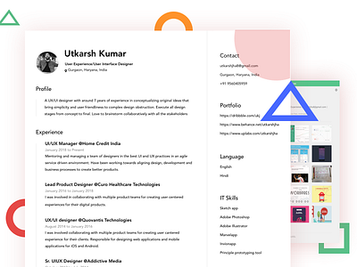 Resume Cv Ui Ux Designer By Utkarsh Jha On Dribbble