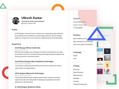 Resume | CV| UI/UX | Designer about apps clean color cv minimal personal resume skills tech ui ux