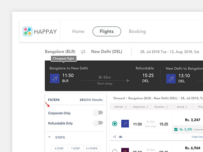 Wireframe of a flight booking portal