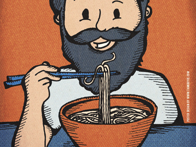 Ramen Poster for Frothy Beard beer brewing color illustration frothy beard noodles pen and ink poster ramen ramen noodles