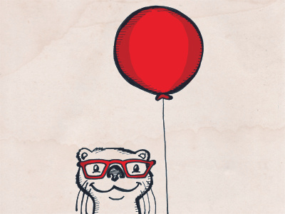 Balloon Otter With Glasses animals with glasses balloon balloon art childrens art childrens book illustrations glasses illustration otter otter art pen and ink red balloon