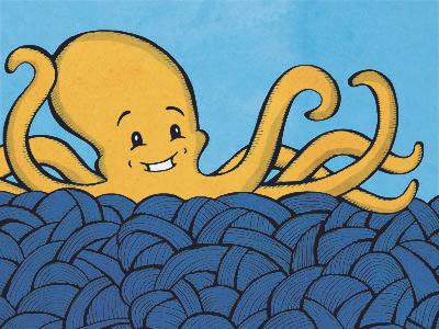Octopus aquatic theme comic cute funny nursury octopus octopus art pen and ink sea life