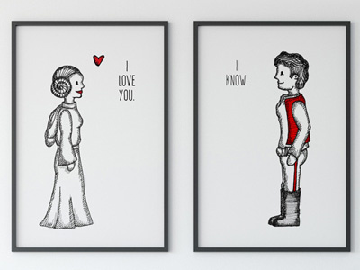 Han And Leia han solo illustration leia love pen and ink star wars