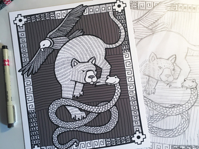 Peru Symbolism animal art commissioned condor cougar illustration pen and ink peru puma snake