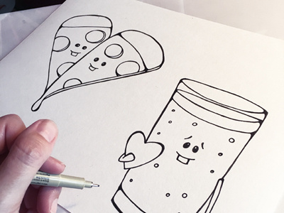 Pizza And Beer - in progress beer food art illustration love pen and ink pizza process puns