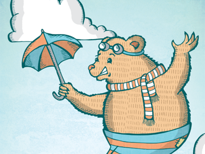 Bear With Umbrella animal art bear childrens art illustration pen and ink tightrope umbrella