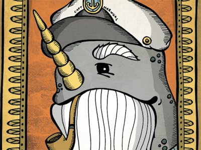 Capt Narwhal animal art aquatic art gentleman illustration narwhal pen and ink sailor