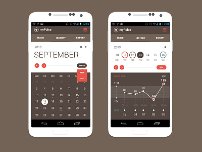 Android App Concept Calendar View android app calendar clean flat graph heart rate magneticlab pulse statistic ui