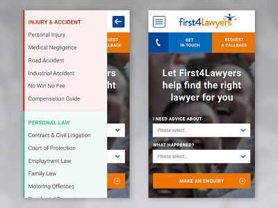 First4lawyers Mobile Navigation blue corporate design flat design icons menu design mobile navigation navigation layout off canvas menu responsive design web design