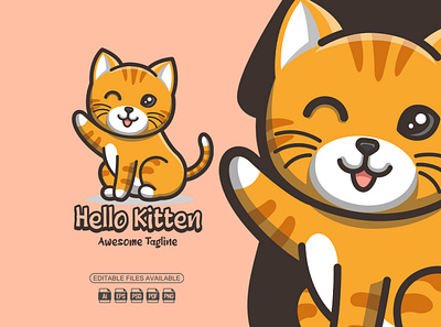 Hello Kitten || Mascot Logo branding cartoon cartoon logo cat cat cartoon cat logo design graphic design illustration kitten kitty logo mascot mascot logo vector
