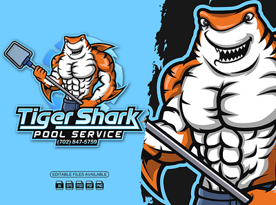 Tiger Shark Pool Service Mascot Logo brand logo branding cartoon cartoon logo design illustration logo mascot mascot logo pool service shark shark cartoon shark logo shark mascot vector