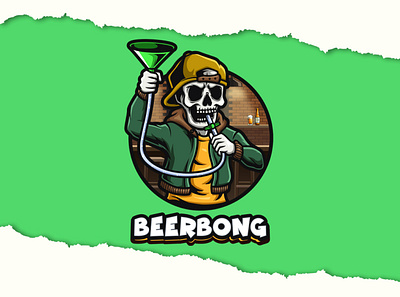 BeerBong Mascot Logo beer beerbong brand brand logo branding cartoon cartoon logo design graphic design illustration logo mascot mascot logo sketelon skull vector