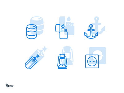 Random Object Icons anchor barrel bomb design glyph icon icons light line object set those
