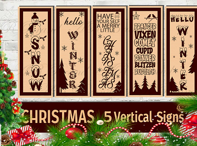 Christmas 5 Vertical Signs Bundle Design bundle design