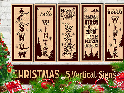 Christmas 5 Vertical Signs Bundle Design