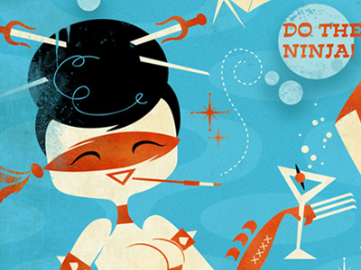 Guateque Ninja Poster 50s 60s dancing girls graphic design hot illustration ninja party poster retro vector