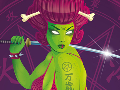Caostica 13 50´s bikini cartoon demon geisha girl horror illustration illustrator monster vector zombie