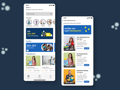 Home cleaning 🧹 pest control 🦟 and Salon 💇‍♂️ services appUI home srcreen illustration rating card service listing page services app design ui ui design ui design of blog urban clap