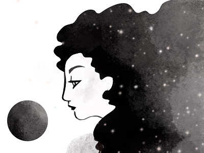 Miss you black and white blackandwhite editorial illustration mourning universe watercolors woman illustration woman portrait