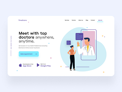 E-consultation | Telemedicine Website appointment banner clean creative health icons landing page medical minimal mobile online doctor patient pharmacy telemedicine ui ui design ux vector video call website