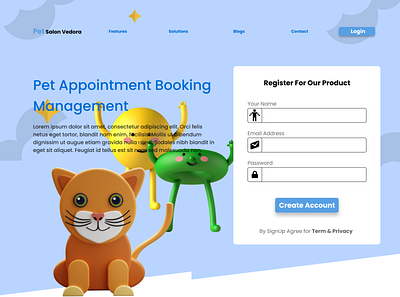 Pet Appointment Landing Page 3d ui website