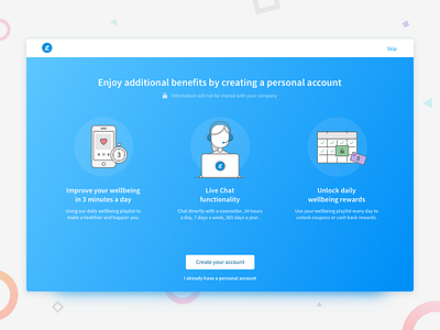 Shared to Personal Account Onboarding 2017 account gradient illustrations lifeworks onboarding trend ui ux web
