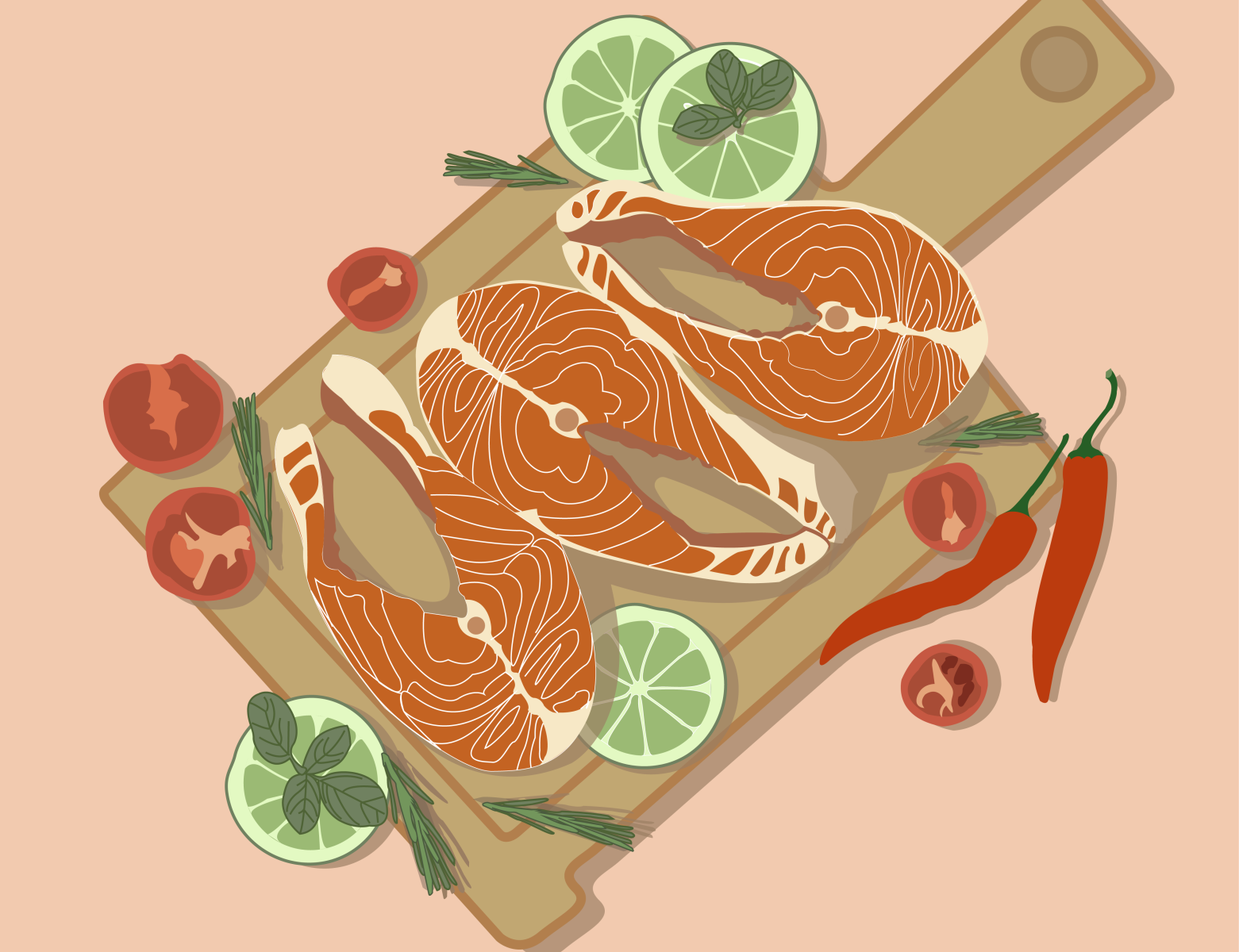 Рыбка с овощами illustration vector
