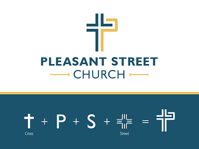 Pleasant Street Logo brand church cross gold identity illustrator letter logo mark religion street vector