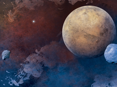 Mars and his moons asteroid brush effect illustration ink mars moon photoshop planets space texture