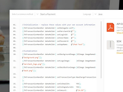 Code Sampler api beta code java landing page snippet ui website