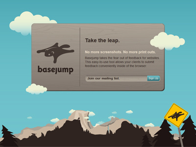 Basejump HQ basejump clouds email feedback mountains sign up sky squirrel ui