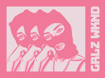 GRLZ WKND fem girls hiphop illustration monochrome pink procreate rap stencil