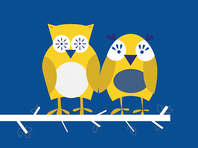 What a hoot. blue cartoons comic design illustration invites owls vector wedding yellow