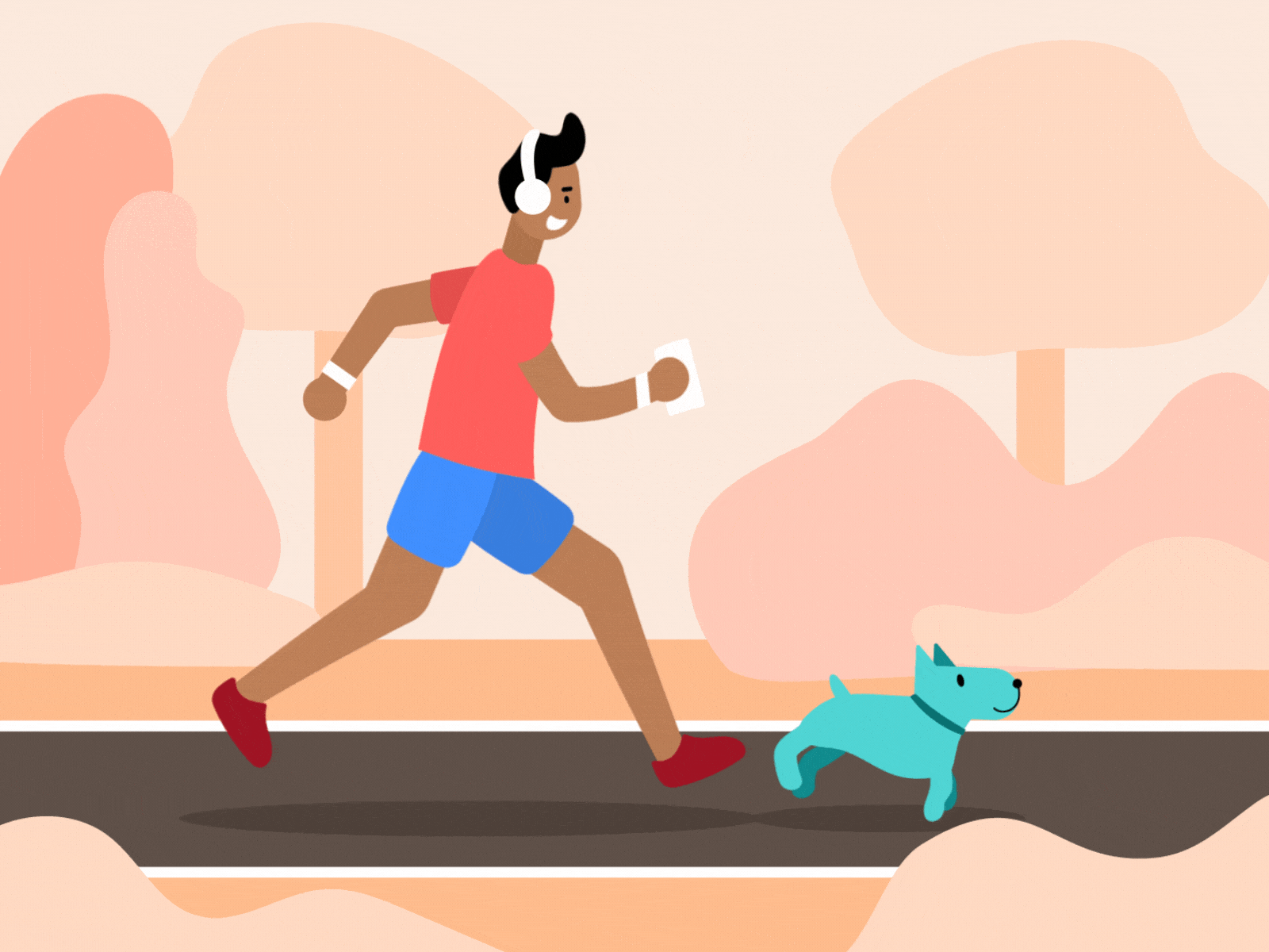 Running with a dog 2d activity aftereffects animation dog fitness flat gif illustration man morning outdoor park run running sport walk yoga