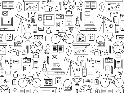 College Luncheon Pattern bicycle bw college illustrator line art monoweight pattern vector
