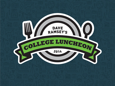 College Luncheon Logo blue college event event identity fork green logo lunch not used pattern spoon vector