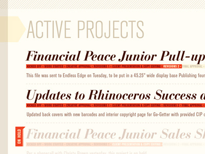 The Weekly: Active Projects indesign orange project management red typography weekly report