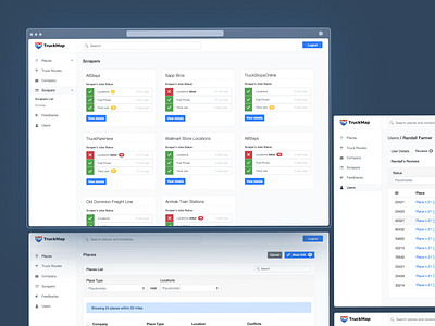 TruckMap Admin Dashboard admin column dashboard data data visualisations design figma map row scrapers sidepanel table truck ui ux vector