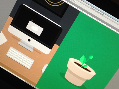 Office illustrations (wip) apple design flat flower illustration imac keyboard plant poster table wood