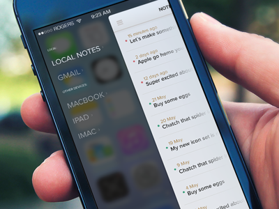 Notes iOS7 (wip) app blurry camera design icons ios7 iphone menu slider ui