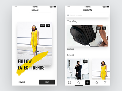 Lookbook App - Tour cards fashion ios mobile onboarding search shadows styleguides tour trending typography