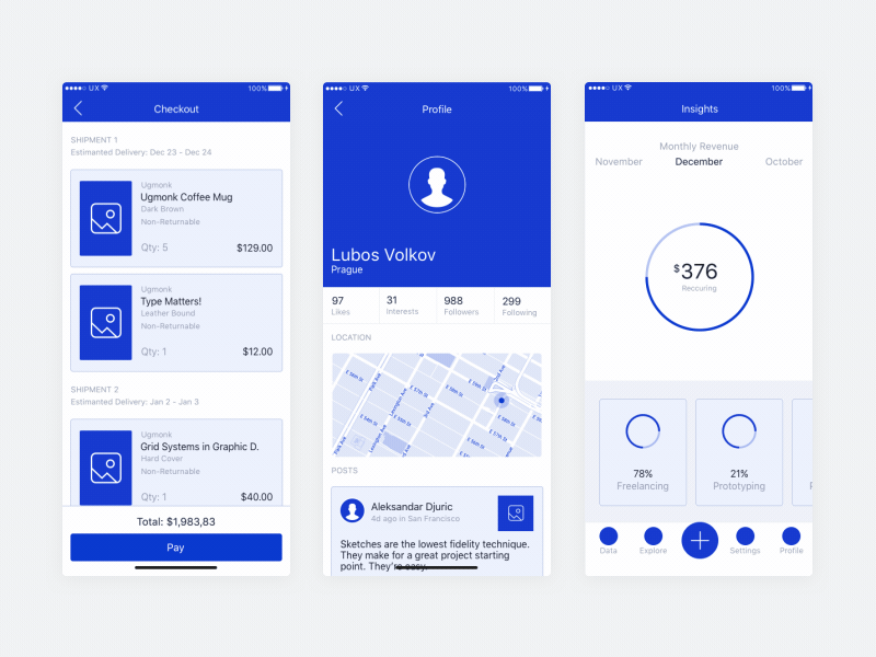 iOS Wireframing Kit animation app designsystem glow ios iphone location navigation payments profile settings sketch ux wireframes