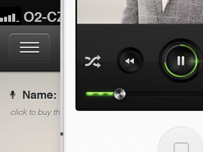 Chloroplayer iphone app bar button dark design glow glyph pause shuffle slider textures ui volume