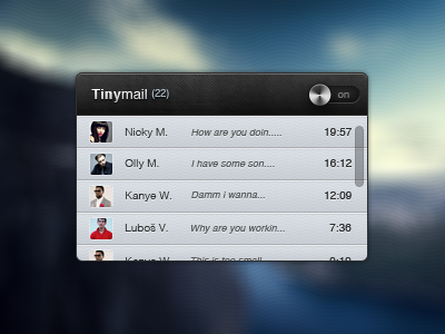 Tiny Mail client dark design email mail rss stream textures ui ux
