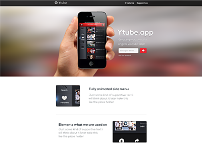 Landing page (ytubeapp) app block buttons design glow ken share ui ux videos wip youtube