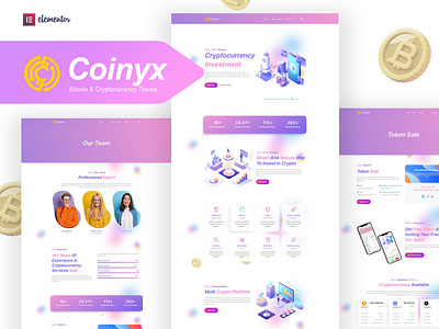 Coinyx - Cryptocurrency Blockchain & Bitcoin Elementor Template bitcoin bitcoin widget blockchain consulting crypto crypto cryptocurrency gradient ico landing page template kit