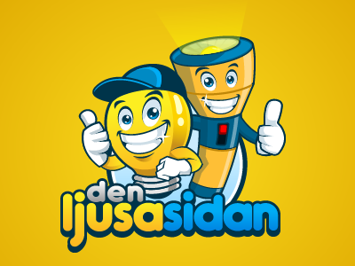 Mascot and Cartoon Logo Design bulb cartoon flash light friendly. happy fun laser light light mascot playful smile yellow
