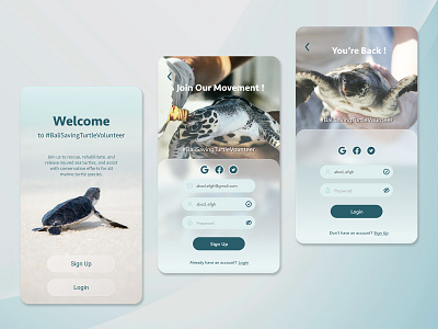 Saving Sea Turtles Volunteer UI Design app design ui ux