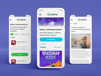 Moira App app content design entertainment ui ux