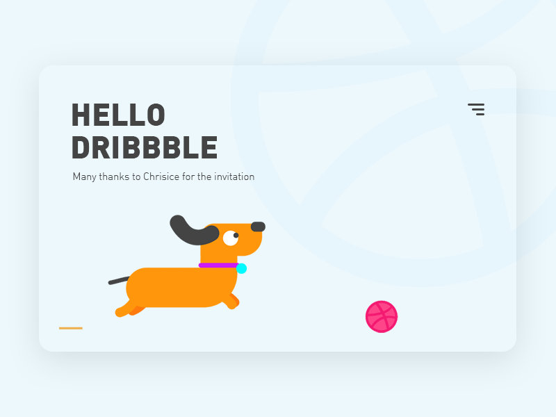Hello Dribbble 2018 ae animation card dog dribbble hello yellow